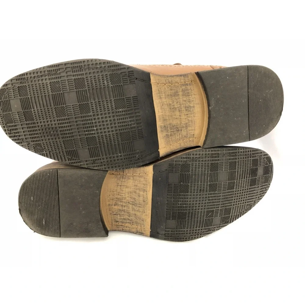 Report Mens Wing Tip Slip On Perforated Tan Brown Oxford Dress Shoe 9 M‎ Mint